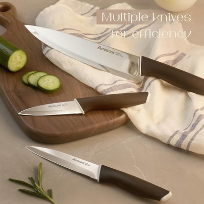 Astercook Knife Set, Kitchen Knives with Block and Sharpener 15 Pcs German Stainless Steel Knives Sharp Blade Dishwasher Safe Deba Knives with Ergonomic Handle, Elegant Black