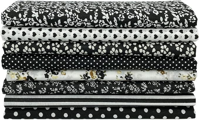 8Pcs 20 x 20 Inch Sewing Fabric Squares, Patterned Cotton Crafts Fabric Bundles Floral Patterns Printed Tissue Patchwork Fabrics Square for Quilting, Home Décor, Scrapbooking, Handwork (Black)
