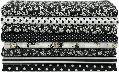 8Pcs 20 x 20 Inch Sewing Fabric Squares, Patterned Cotton Crafts Fabric Bundles Floral Patterns Printed Tissue Patchwork Fabrics Square for Quilting, Home Décor, Scrapbooking, Handwork (Black)