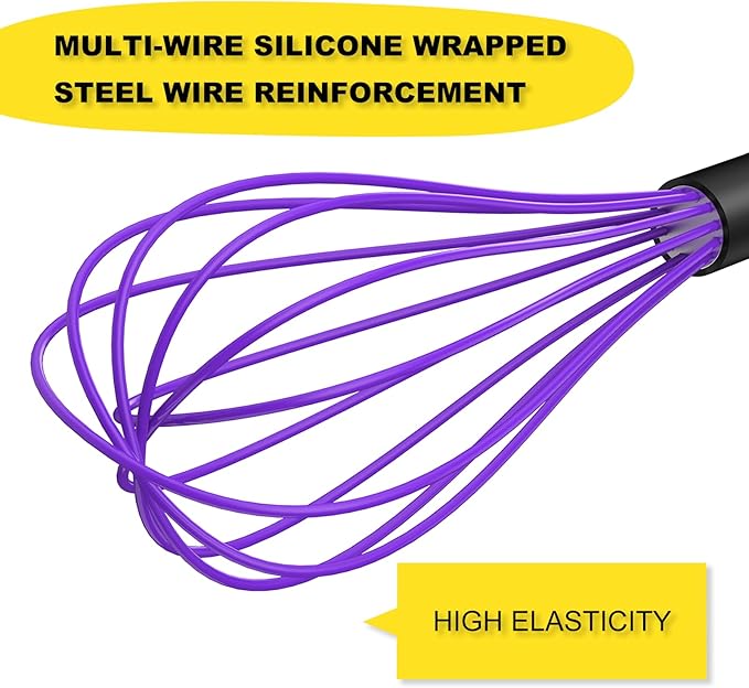NileHome Silicone Whisk Set 10", 2 Pack Kitchen Whisk Kitchen Wisk Wire Whisks for Cooking, Whisking, Blending, Beating, Stirring-Purple Red