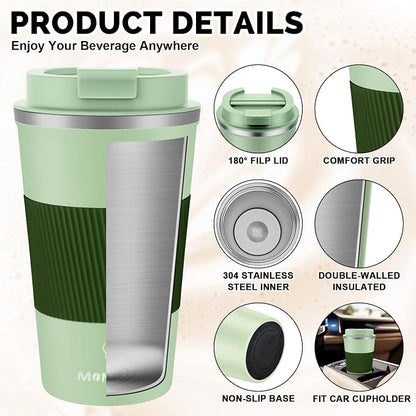 MOMSIV 17oz Travel Mug, Insulated Coffee Cup with Leakproof Lid, Vacuum Stainless Steel Double Walled Reusable Tumbler for Hot and Cold Water Coffee and Tea In Travel and Car