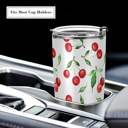 Tumbler Cherry Green Leaves Insulated Office Coffee Cup Back to School Beverage Container Travel Mug with Straw and Lid Double Wall Stainless Steel 20oz