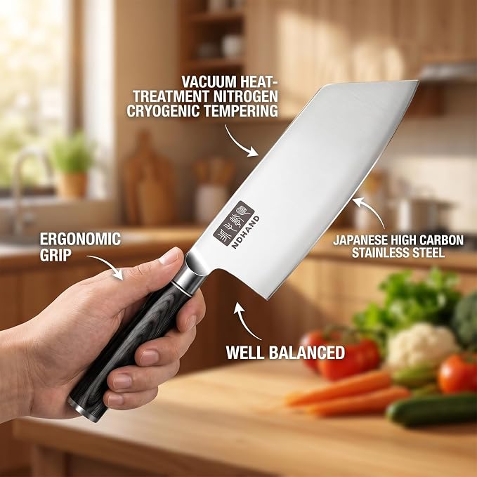 MDHAND 7 Inch Meat Cleaver Butcher Knife, High Carbon Stainless Steel Cleaver Knife with Black Pakkawood Handle, Heavy Duty Bone Chopper for Meat & Vegetables, Home & Restaurant, Chef Gifts