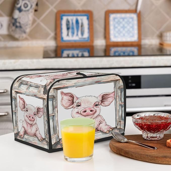 Pig Animal Toaster Cover 4 Slice Wide Slot Washable Toaster Covers | Retro Art Dust and Fingerprint Protection Bread Maker Covers for Kitchen Accessories Decor Bakeware Women Gift