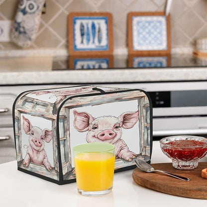 Pig Animal Toaster Cover 4 Slice Wide Slot Washable Toaster Covers | Retro Art Dust and Fingerprint Protection Bread Maker Covers for Kitchen Accessories Decor Bakeware Women Gift