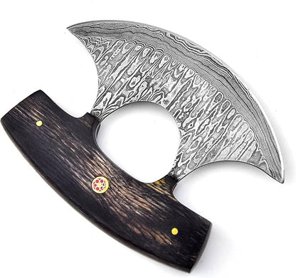 Black Handle Handmade Damascus Steel Ulu Knife - Alaskan Damascus Ulu Knife With Sheath - Damascus Alaska Knives For Men and Women - Skinning, Chopping,Rocking, Mincing, Slicing Meat & Herb