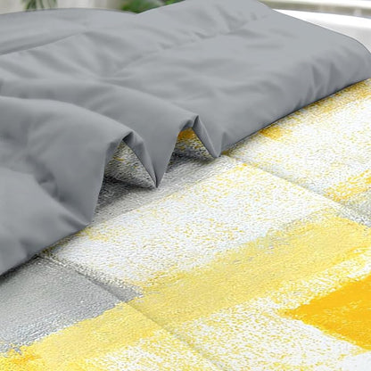 Pamnest Comforter Set King Size, Grey Yellow Painting Gray 7 Pcs Bedding for Kids and Adults, Office Contemporary Abstract Bed Sheet Sets with Fitted Sheet 2 Pillowcase & 2 Sham for Bedroom Bed Decor