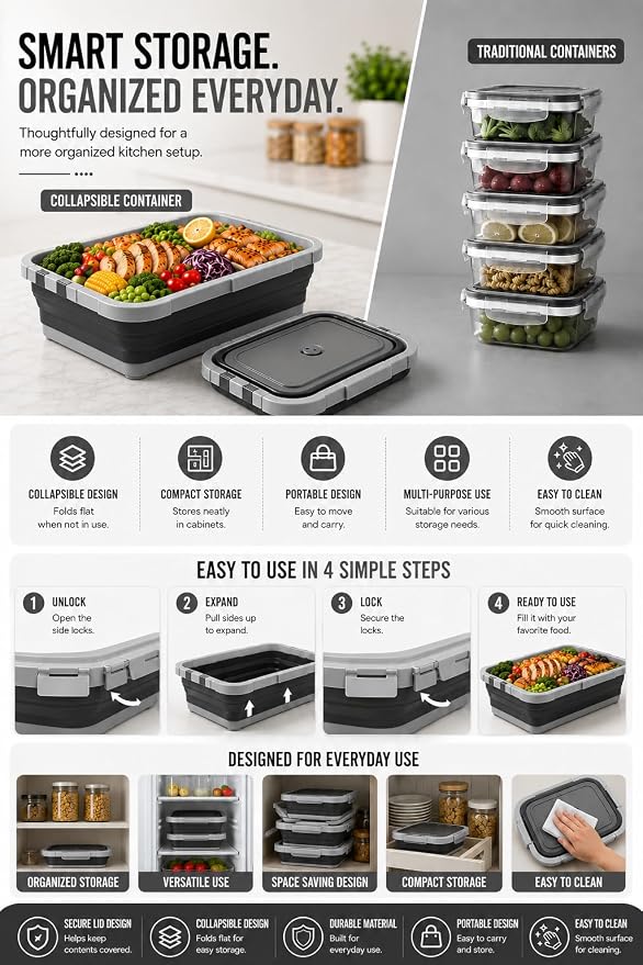Pamper Paws 2-pack XL Collapsible BBQ Prep Tub with Cutting Board – Foldable Food Prep Container for Outdoor Cooking & Kitchen Use – Space Saving Collapsible Wash Tub, Portable BBQ Prep Tub (Black)