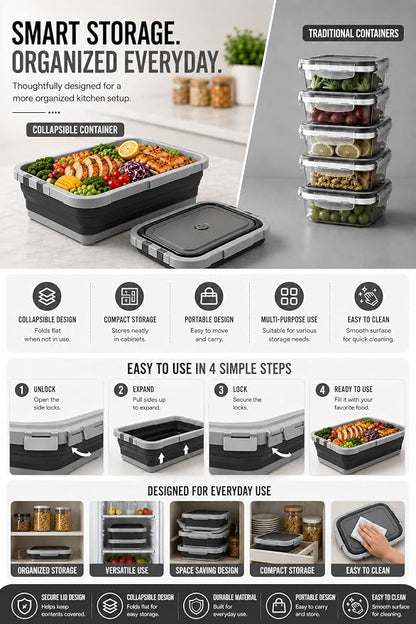 Pamper Paws 2-pack XL Collapsible BBQ Prep Tub with Cutting Board – Foldable Food Prep Container for Outdoor Cooking & Kitchen Use – Space Saving Collapsible Wash Tub, Portable BBQ Prep Tub (Black)