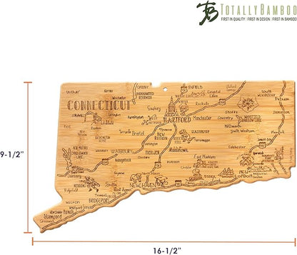 Totally Bamboo Destination Connecticut State Shaped Serving and Cutting Board, Includes Hang Tie for Wall Display