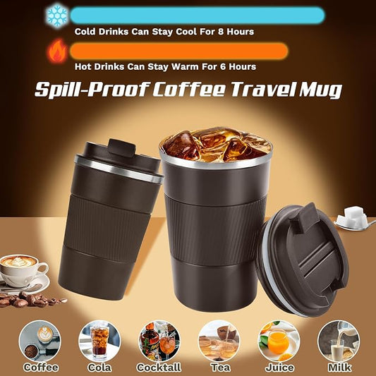 SPLMIFA Vacuum-Insulated Stainless Steel Travel Coffee Mug, Leak-Proof Reusable Coffee Cup with Lid - Keep Hot & Cold Drinks for Hours, Durable Insulated Tumbler for Men & Women(3rd-Dark Coffee, 17OZ)