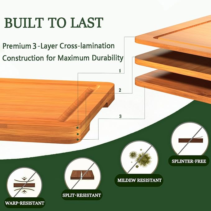 Cutting Board Set of 2,Chopping Boards for Kitchen Meal Prep,Large and X-Large Wood Cutting Boards for Meat, Vegetables and Fruit, Deep Carbonized Bamboo Boards for Daily Cooking and Small Kitchen