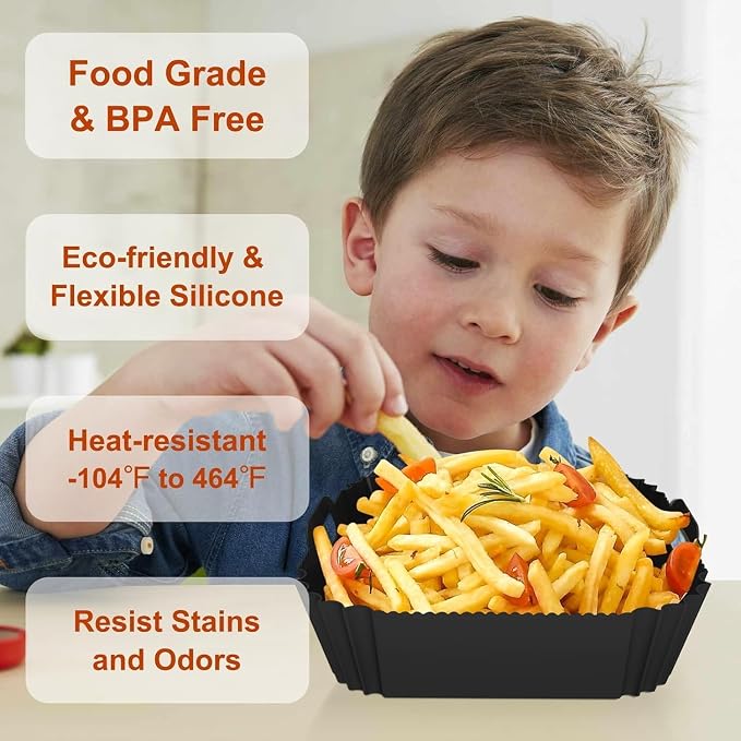 Large Silicone Air Fryer Liners Square 5-9 QT, 7.9 Inch Airfryer Liners Reusable 2 Pack Air Fryer Liners Pot Oven Liner Baking Tray, Air Fryer Basket Silicone Mat Bowl Air Fryer Accessories
