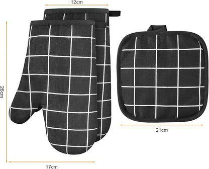 AUAUY Oven Mitts and Pot Holders 6PCS Set, 392°F Heat Resistant Cooking Gloves and Hot Pads Baking Mittens Grilling Gloves BBQ Gloves Non-Slip Kitchen Mittens for Oven Cooking Baking Grilling