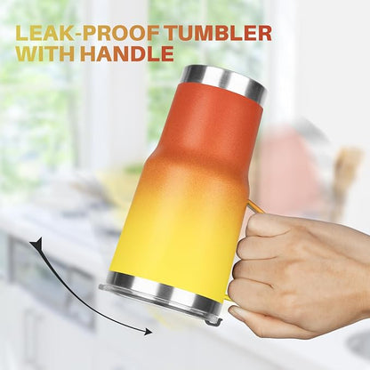 20 oz Tumbler with Handle, Stainless Steel Insulated Tumbler with Lid and Straw, Double Wall Vacuum Coffee Mug Tumbler, Insulated Coffee Thermal Cup for Cold and Hot (Yellow Orange, 20 Ounces)