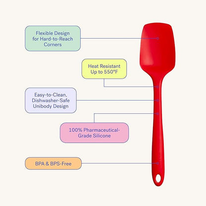 GIR: Get It Right Premium Seamless Spoonula - Non-Stick Heat Resistant Silicone Scraper Spatula - Perfect for Mixing, Serving, Scraping, Stirring, and More - Mini - 8 IN, Red