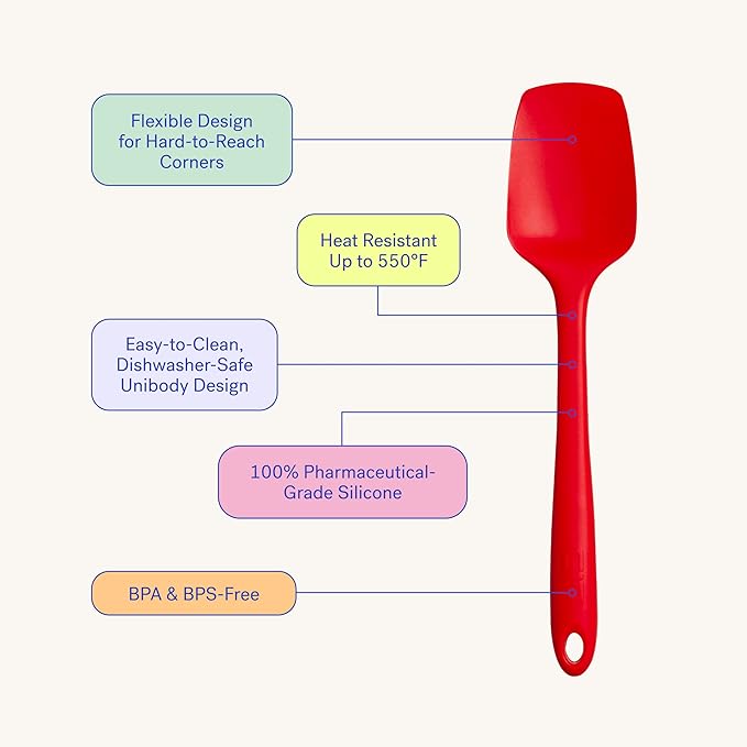 GIR: Get It Right Silicone Spatula Spoonula, Non toxic cooking utensils for Nonstick Cookware, Cooking and Baking - Skinny- 11IN - Red