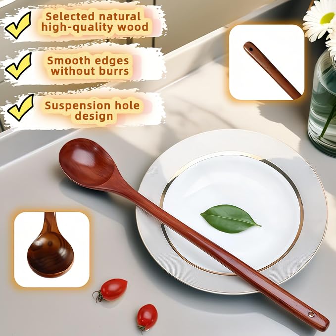 13" Wooden Spoon for Nonstick Cookware,Extra Long Handle&Natural Wood,Burn-Resistant Stirring & Serving,Gift for Cooking Enthusiasts,Heat-Safe Kitchen Utensil for Deep Pots and Non-Stick Cookware