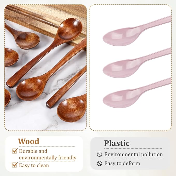 7 Pcs Wooden Spoons for Eating, Wood Table Spoon Set, 7 Inch Wood Soup Spoons, Wooden Honey Spoon for Tea, Teaspoon Utensils for Cooking, Eating, Dessert, Honey, Stirring Coffee