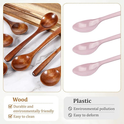 7 Pcs Wooden Spoons for Eating, Wood Table Spoon Set, 7 Inch Wood Soup Spoons, Wooden Honey Spoon for Tea, Teaspoon Utensils for Cooking, Eating, Dessert, Honey, Stirring Coffee