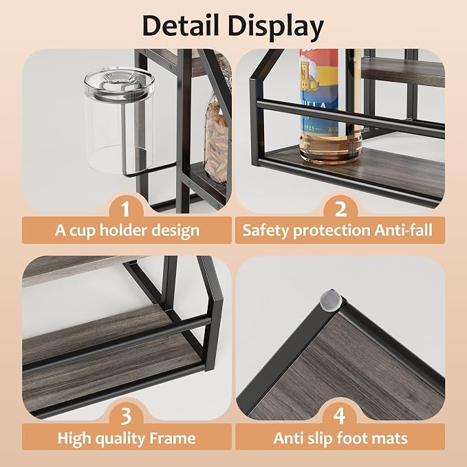 Coffee Syrup Rack Organizer, 3 Tier Countertop Storage Shelves, Kitchen Storage, 12 Syrup Bottle Stand Holder for Wine, Liquor, Kitchen Coffee Station Organizer Rack, 13.8"x13.4"x13.0", Grey
