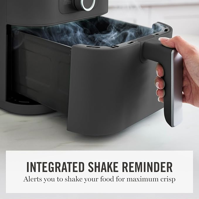 Martha Stewart 6QT Air Fryer, 6-in-1, Bake, Broil, Roast, Air Fry, Dehydrate, Reheat, Ceramic Non-Stick Basket, Crispy Results Fast, 400°F Max Temp, Shake Reminder, Caviar Gray