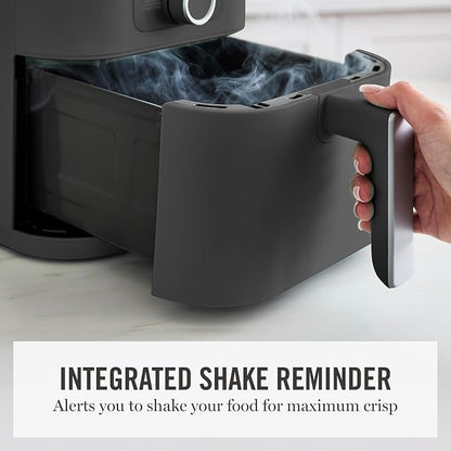Martha Stewart 6QT Air Fryer, 6-in-1, Bake, Broil, Roast, Air Fry, Dehydrate, Reheat, Ceramic Non-Stick Basket, Crispy Results Fast, 400°F Max Temp, Shake Reminder, Caviar Gray