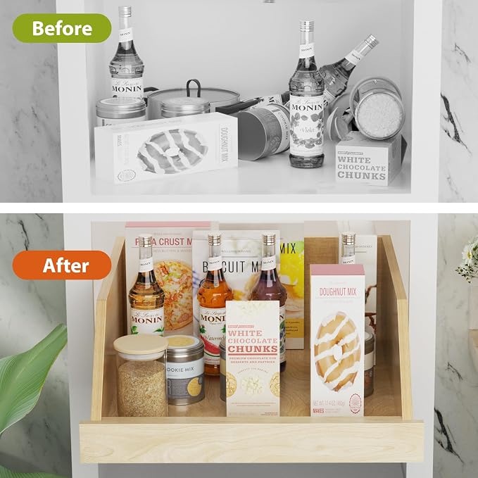 LOVMOR Pull Out Cabinet Organizer, Pull Out Drawers for Cabinets, Slide Out Wood Drawer Shelf, Beveled 8" High Pull Out Organizers for Kitchen Pantry, 19½" W×21" D