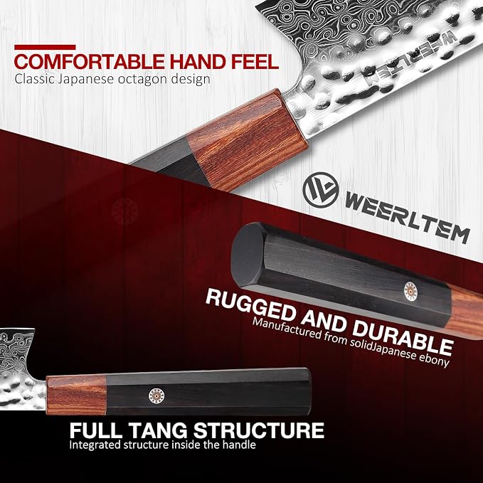 Kiritsuke Chef Knife 8 Inch, Hand-forged 67-Layer VG10 High Carbon Steel Japanese Damascus Chef Knife, Ultra Sharp Hammered Damascus Chef Knife with Octagonal Ebony Handle & Gift Box
