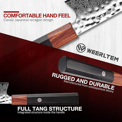 Kiritsuke Chef Knife 8 Inch, Hand-forged 67-Layer VG10 High Carbon Steel Japanese Damascus Chef Knife, Ultra Sharp Hammered Damascus Chef Knife with Octagonal Ebony Handle & Gift Box