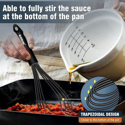 Flat Whisk, EDDEAS Silicone Gravy Whisk for Cooking, Beating, Stirring Gravy and Eggs