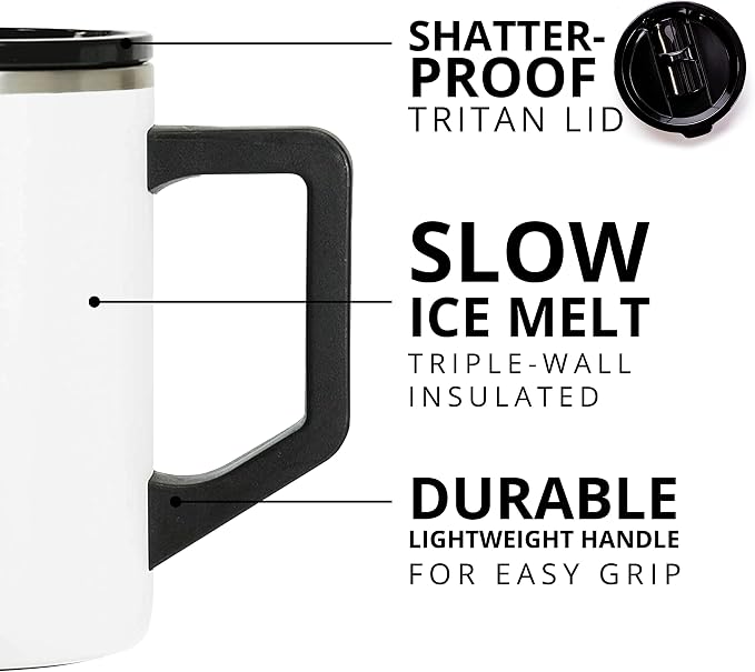 Elemental Insulated Coffee Mug - Triple-Wall Stainless Steel Summit Travel Cup for Hot and Cold Drinks - Thermal Coffee Mug with Lid and Handle for Camping, Office & Travel 16oz - White