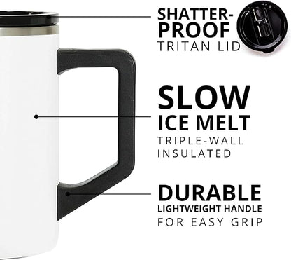 Elemental Insulated Coffee Mug - Triple-Wall Stainless Steel Summit Travel Cup for Hot and Cold Drinks - Thermal Coffee Mug with Lid and Handle for Camping, Office & Travel 16oz - White