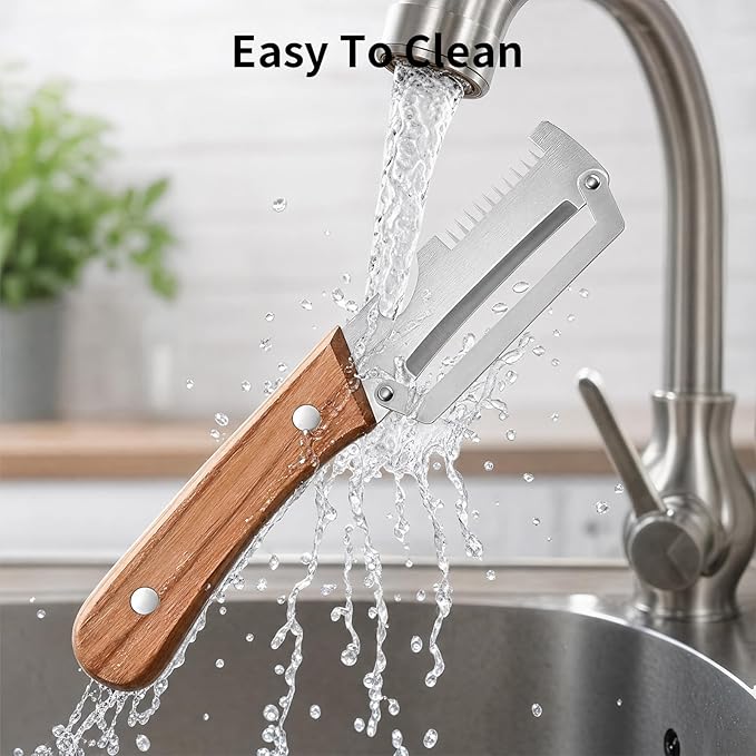 2PCS Multi-Functional Kitchen Peeler, 3 in 1 Premium Vegetable Peeler with Wooden Handle and Bottle Opener,Kitchen Gadgets Tool for Fruit Pumpkin Peeling Potato Carrot Veggie Peeler