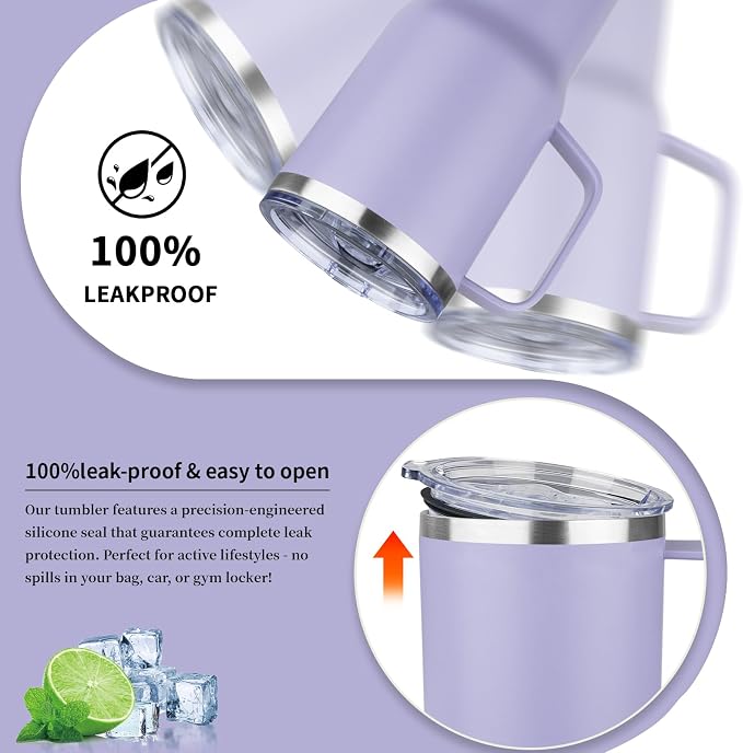 20oz Insulated Tumbler with Handle Stainless Steel Travel Coffee Mug with Lid and Straw Double Wall Vacuum Leak-proof Reusable Thermal Water Cup for Hot and Cold Drinks (Multicolor-6,4 Pack)