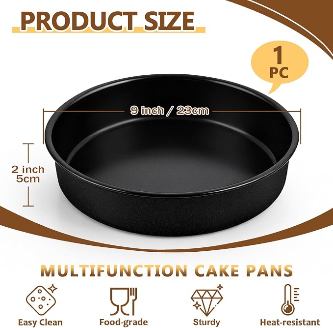 P&P CHEF 9 Inch Cake Pan, Nonstick Round Cake Baking Pans, Stainless Steel Smash Layer Cake Tin Bakeware for Cooking Steaming, Healthy & Sturdy, Oven & Dishwasher Safe