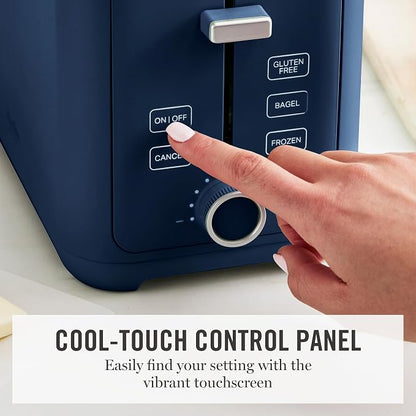 Martha Stewart 2 Slice Toaster, 10 Shade Settings with Defrost, Cancel, Bagel & Gluten-Free, Extra-Wide Self-Centering Slots for Waffles & Artisan Bread, Removable Crumb Tray, Cord Wrap, Indigo Blue