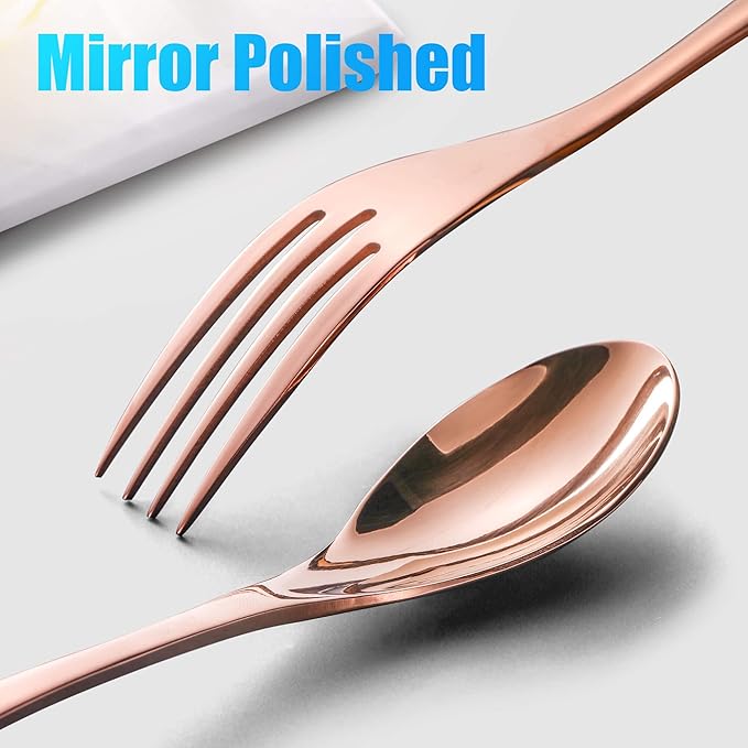 Lemeya 24-Pieces Rose gold Silverware Set with Steak Knives,Heavy Duty 18/10 Stainless Steel Flatware Set for 4,Modern Cutlery,Mirror Polished,Dishwasher Safe