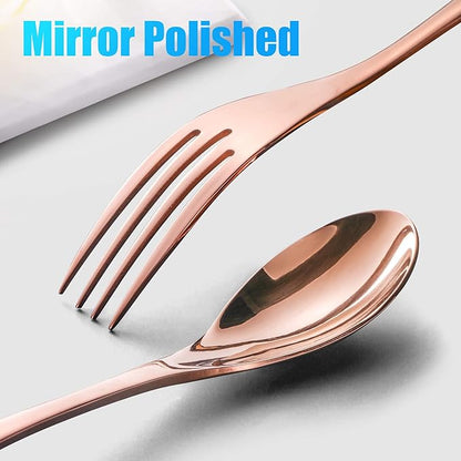 Lemeya 24-Pieces Rose gold Silverware Set with Steak Knives,Heavy Duty 18/10 Stainless Steel Flatware Set for 4,Modern Cutlery,Mirror Polished,Dishwasher Safe