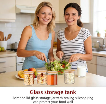 SLifeJars - Glass Jars with Bamboo Lids 16 oz, 12pcs Glass Food Storage Jars with Rewritable Labels, Bamboo Lid Jar for Kitchen Storage, Food Storage Containers with Lids for Herbs