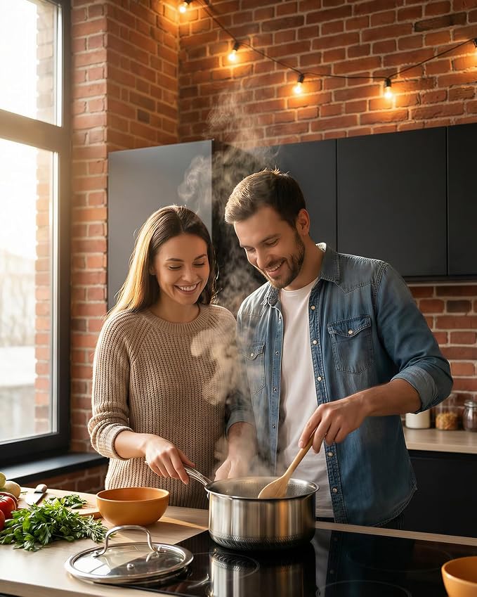 USELUCK Nonstick 2-QT Saucepan with Glass Lid,Stainless Steel Pot,Stay-Cool Handle,Dishwasher-Safe,Oven-Safe,Induciton Ready,Compatible with All Cooktops.