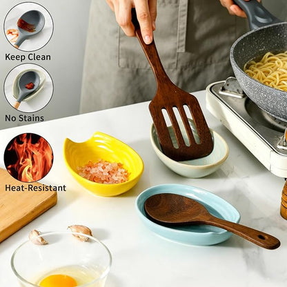 HASENSE Ceramic Spoon Rest for Stove Top, Heat-Resistant Spoon Holder for Kitchen Counter, Sage Green Swirl Utensil Rest for Spatula, Ladle, Whisk & Cutlery, Dishwasher & Microwave Safe