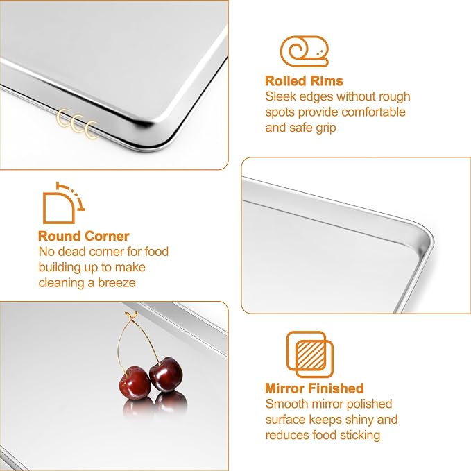 TeamFar 16/12.5/10.5 Inch Baking Sheet with Wire Rack, Stainless Steel Cookie Sheets Baking Pans and Cooling Racks for Cooking, Non-Toxic & Heavy Duty, Dishwasher Safe, 6 PCS (3 Pans + 3 Racks)