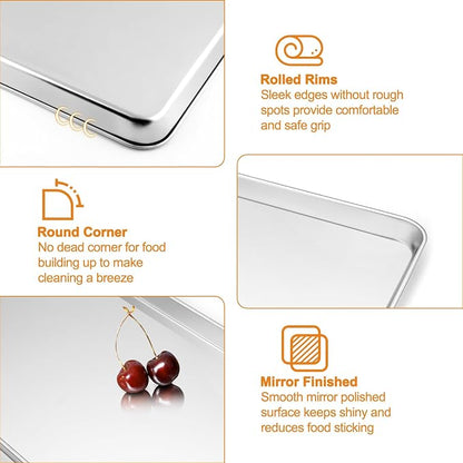 TeamFar 16/12.5/10.5 Inch Baking Sheet with Wire Rack, Stainless Steel Cookie Sheets Baking Pans and Cooling Racks for Cooking, Non-Toxic & Heavy Duty, Dishwasher Safe, 6 PCS (3 Pans + 3 Racks)