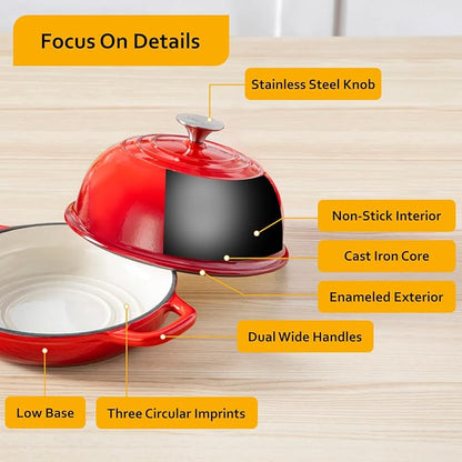 Velaze Enameled Cast Iron Dutch Oven for Bread Baking,5 QT Bread Oven Pot with Dome Lid for Crispy Artisan Bread & Bakery-Style Homemade Loaves(Red)