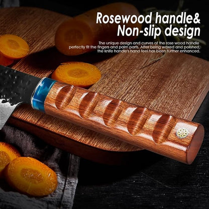 KEENZO Damascus Santoku knife 8 inch,Professional kitchen knives,Sharp Damascus knife,Ergonomic rosewood handle with gift box for Home & Restaurant