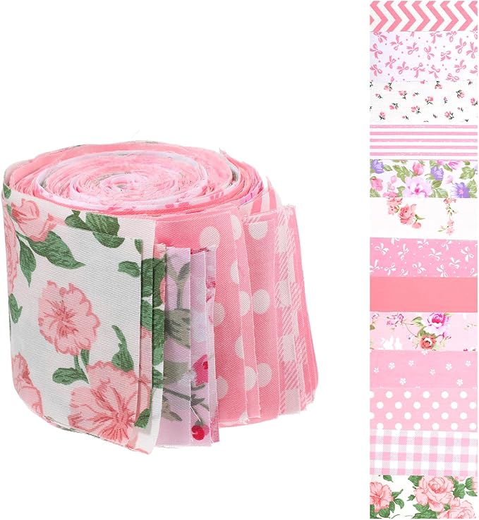 42Pcs Jelly Roll Fabric Strips Soft Cotton Quilting Fabric 2.5 x 20 Inch Pre-Cut Cotton Strips Bundles for Quilting Crafting and Sewing(Pink)