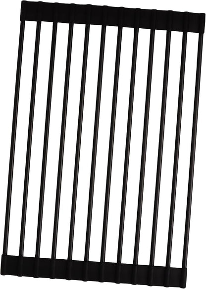 Roll up Dish Drying Rack Silicone Wrapped Stainless Steel 14.5" x 7", Black (M), Over the Sink, Heat Resistant, Foldable