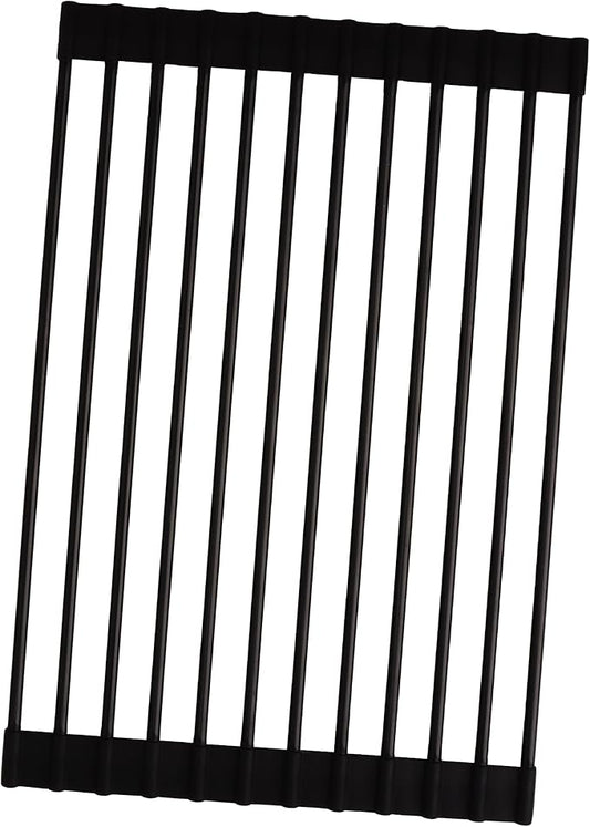 Roll up Dish Drying Rack Silicone Wrapped Stainless Steel 14.5" x 7", Black (M), Over the Sink, Heat Resistant, Foldable
