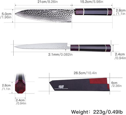 FINDKING Eternity Series Japanese Chef Knife with ABS sheath, Professional Kitchen Knife, 9Cr18MoV Damascus Steel Blade, Resin Octagonal Handle, Sharp, for Meat Cutting, 8 Inches